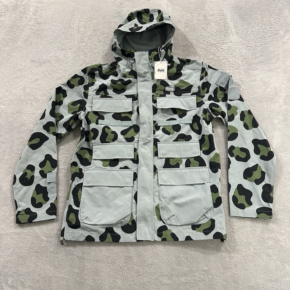 Felt Coastal Utility Full Zip Hooded Jacket Men's S Blue Leopard Print NWT